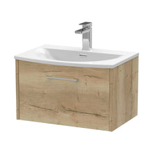 Hudson Reed Juno 600mm Wall Hung Single Drawer Vanity & Basin 4 Contemp Autumn Oak MFC Textured Woodgrain 389x610x440mm - JJ Building Materials