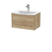 Hudson Reed Juno 600mm Wall Hung Single Drawer Vanity & Basin 4 Contemp Autumn Oak MFC Textured Woodgrain 389x610x440mm - JJ Building Materials