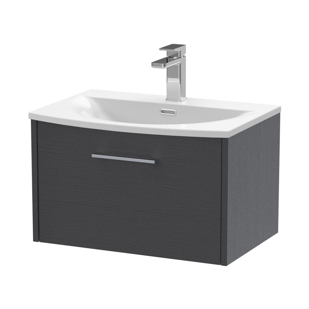 Hudson Reed Juno 600mm Wall Hung Single Drawer Vanity & Basin 4 Contemp Graphite Grey Woodgrain MFC Textured Woodgrain 389x610x440mm - JJ Building Materials