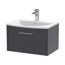 Hudson Reed Juno 600mm Wall Hung Single Drawer Vanity & Basin 4 Contemp Graphite Grey Woodgrain MFC Textured Woodgrain 389x610x440mm - JJ Building Materials