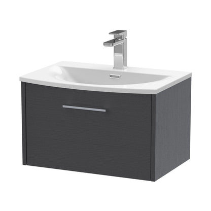 Hudson Reed Juno 600mm Wall Hung Single Drawer Vanity & Basin 4 Contemp Graphite Grey Woodgrain MFC Textured Woodgrain 389x610x440mm - JJ Building Materials