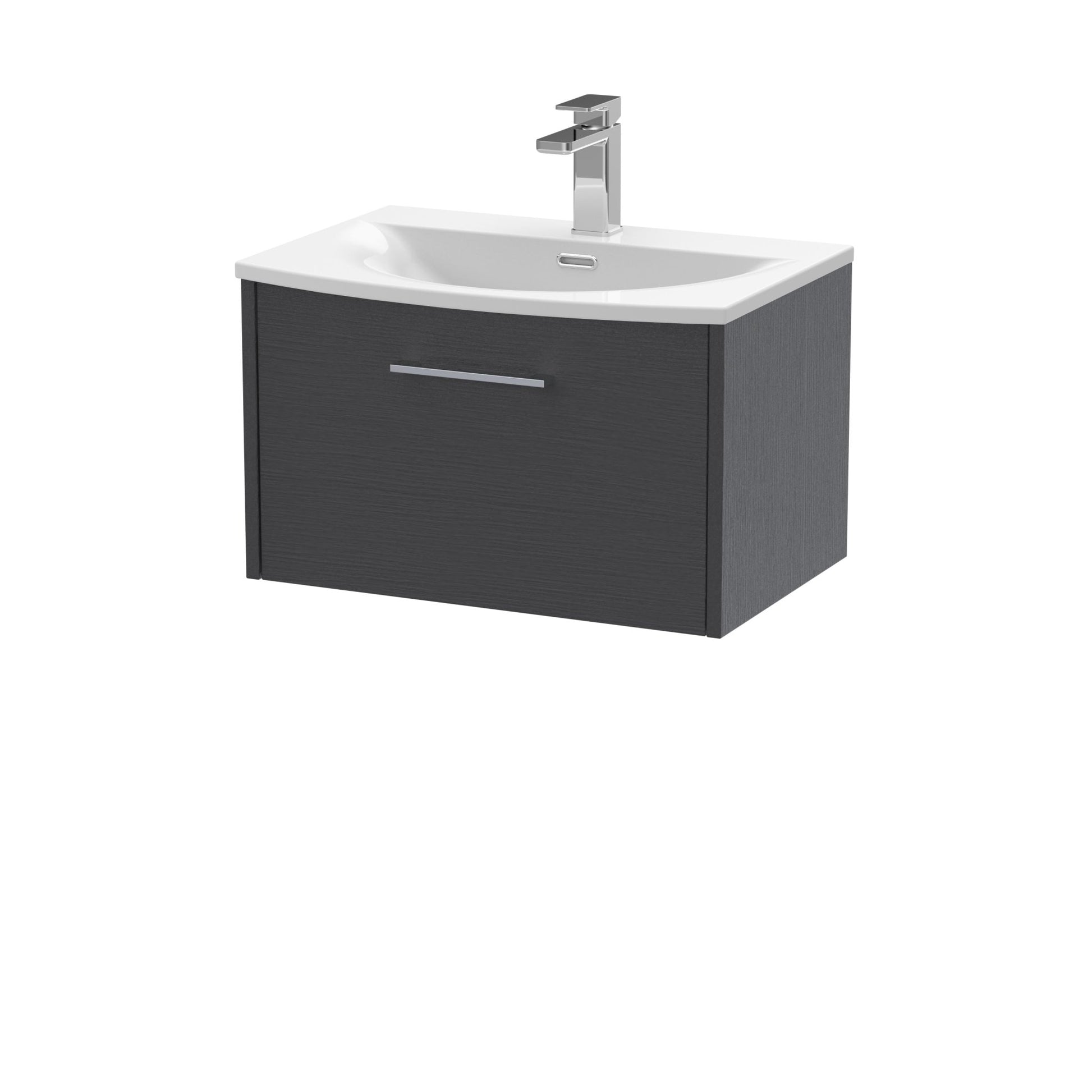 Hudson Reed Juno 600mm Wall Hung Single Drawer Vanity & Basin 4 Contemp Graphite Grey Woodgrain MFC Textured Woodgrain 389x610x440mm - JJ Building Materials