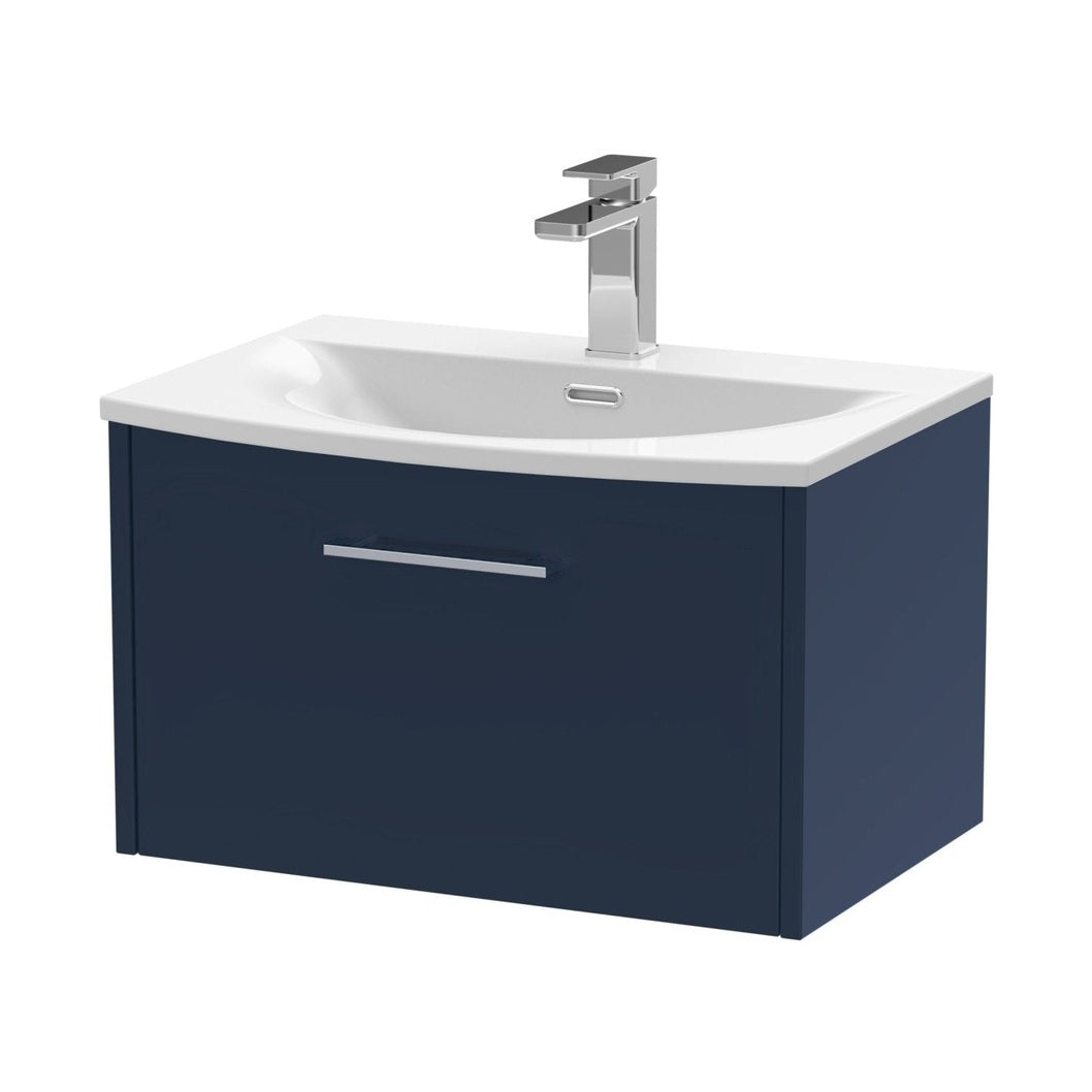 Hudson Reed Juno 600mm Wall Hung Single Drawer Vanity & Basin 4 Contemp Midnight Blue MFC Painted Matt 389x610x440mm - JJ Building Materials
