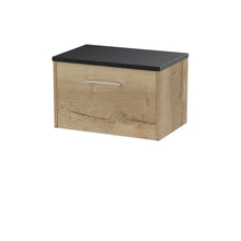 Hudson Reed Juno 600mm Wall Hung Single Drawer Vanity & Laminate Top Contemp Autumn Oak MFC Textured Woodgrain 381x605x390mm - JNU1822LSB - JJ Building Materials