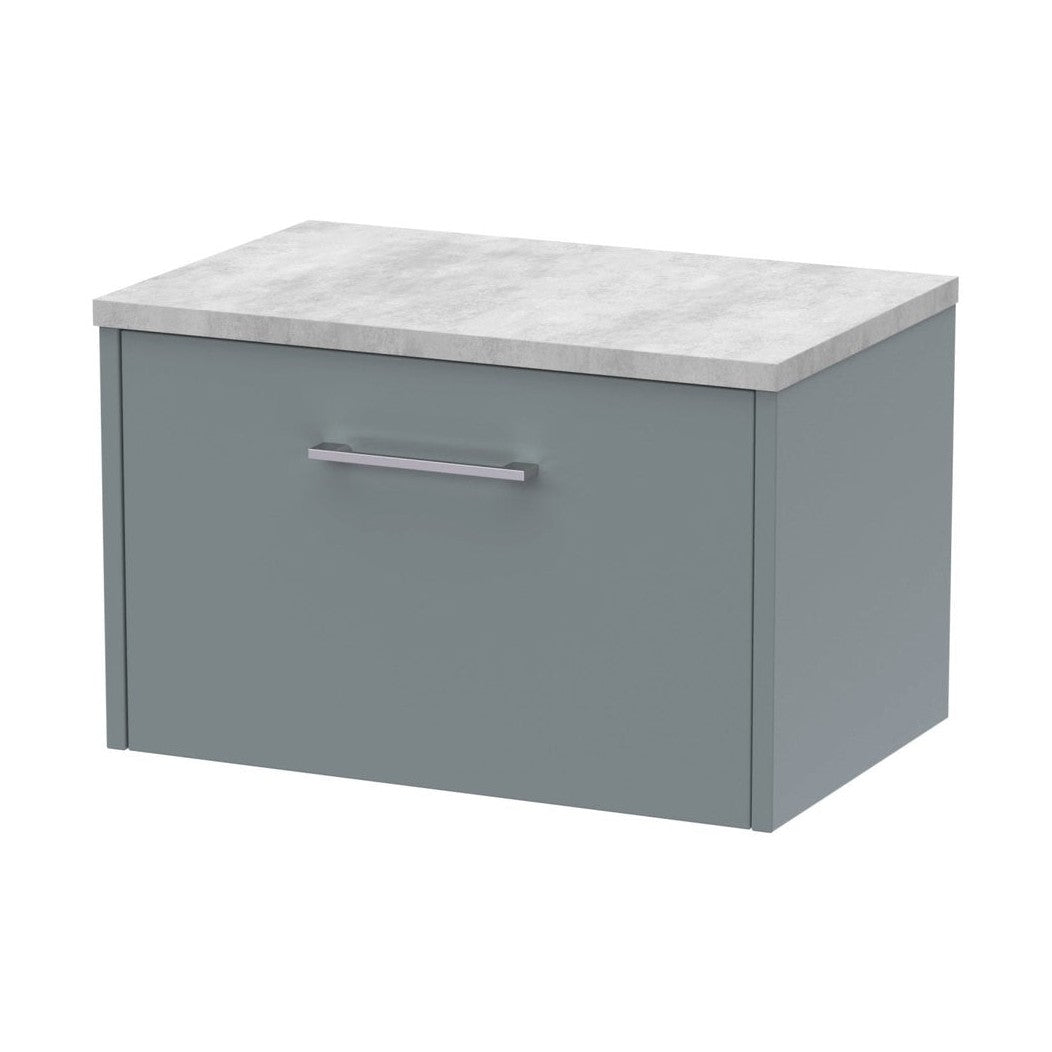 Hudson Reed Juno 600mm Wall Hung Single Drawer Vanity & Laminate Top Contemp Coastal Grey MFC Smooth Matt 381x605x390mm - JNU2322LBG - JJ Building Materials
