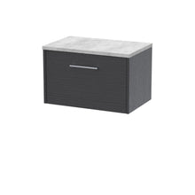 Hudson Reed Juno 600mm Wall Hung Single Drawer Vanity & Laminate Top Contemp Graphite Grey Woodgrain MFC Textured Woodgrain 381x605x390mm - JNU2222LBG - JJ Building Materials
