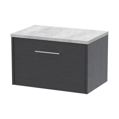 Hudson Reed Juno 600mm Wall Hung Single Drawer Vanity & Laminate Top Contemp Graphite Grey Woodgrain MFC Textured Woodgrain 381x605x390mm - JNU2222LBG - JJ Building Materials