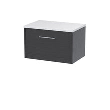 Hudson Reed Juno 600mm Wall Hung Single Drawer Vanity & Laminate Top Contemp Graphite Grey Woodgrain MFC Textured Woodgrain 381x605x390mm - JNU2222LSW - JJ Building Materials