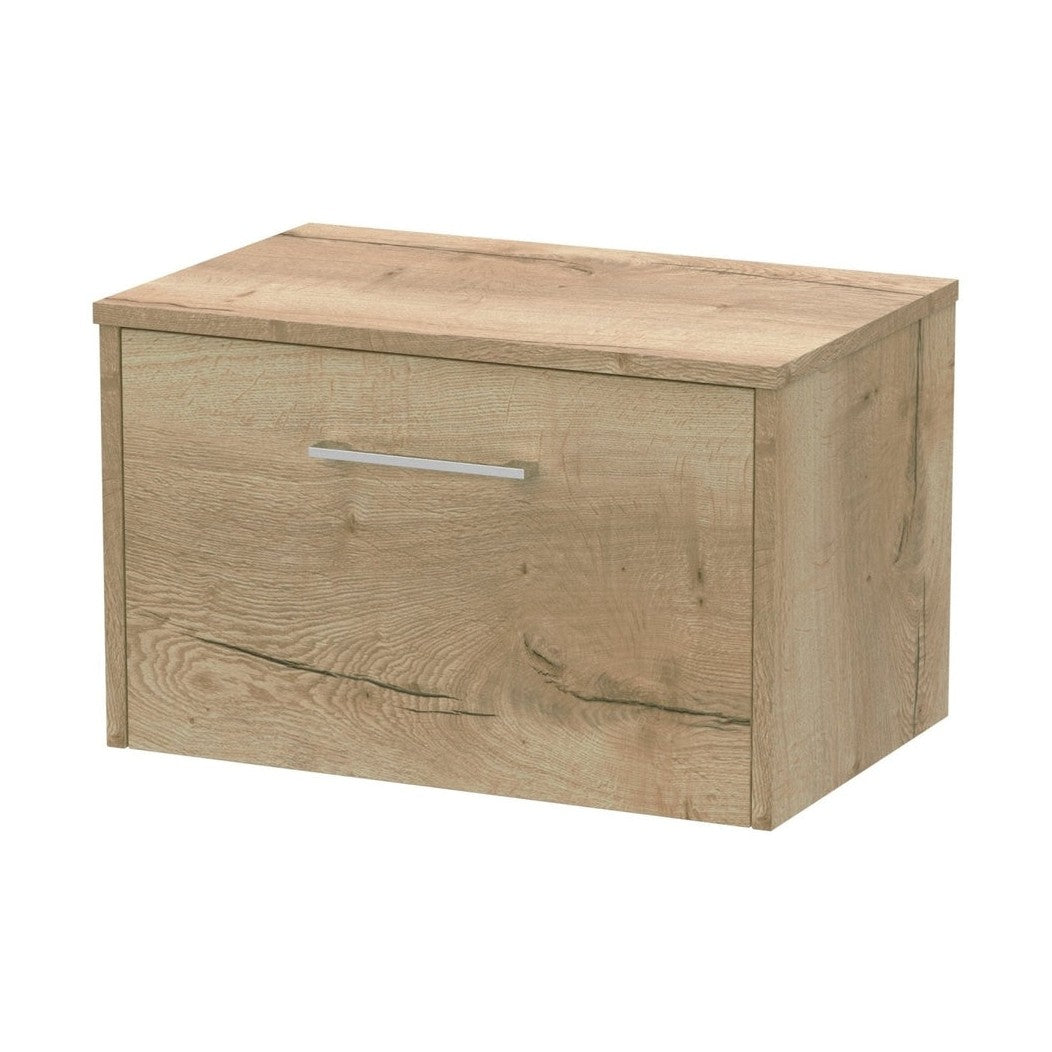 Hudson Reed Juno 600mm Wall Hung Single Drawer Vanity & Worktop Contemp Autumn Oak MFC Textured Woodgrain 377x605x390mm - JJ Building Materials