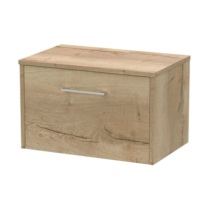 Hudson Reed Juno 600mm Wall Hung Single Drawer Vanity & Worktop Contemp Autumn Oak MFC Textured Woodgrain 377x605x390mm - JJ Building Materials