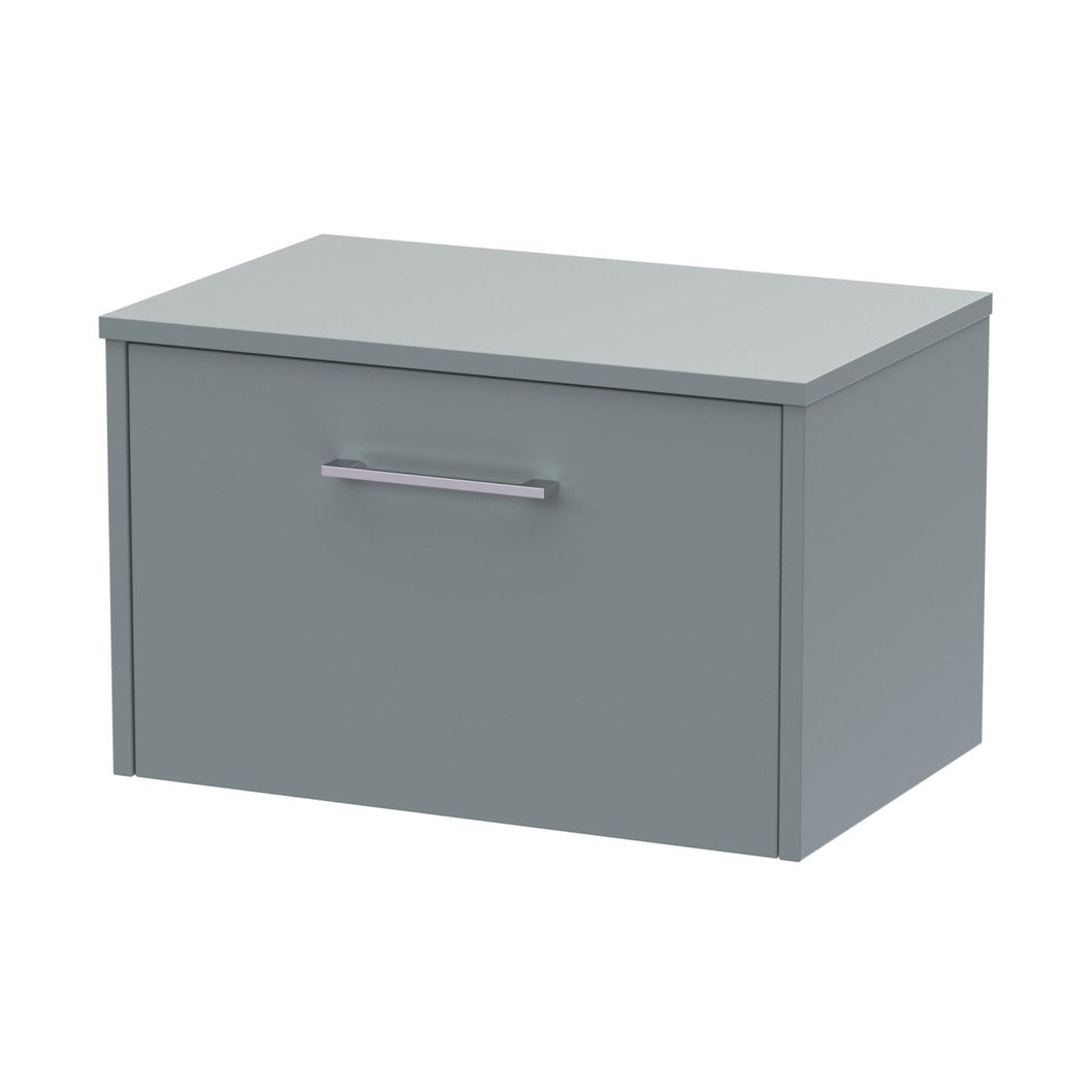 Hudson Reed Juno 600mm Wall Hung Single Drawer Vanity & Worktop Contemp Coastal Grey MFC Smooth Matt 377x605x390mm - JJ Building Materials