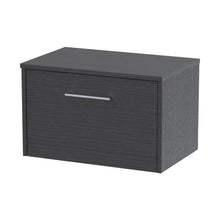 Hudson Reed Juno 600mm Wall Hung Single Drawer Vanity & Worktop Contemp Graphite Grey Woodgrain MFC Textured Woodgrain 377x605x390mm - JJ Building Materials