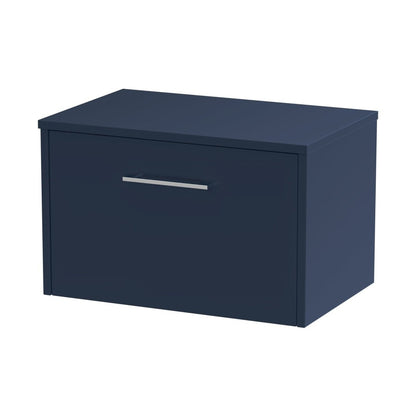Hudson Reed Juno 600mm Wall Hung Single Drawer Vanity & Worktop Contemp Midnight Blue MFC Painted Matt 377x605x390mm - JJ Building Materials