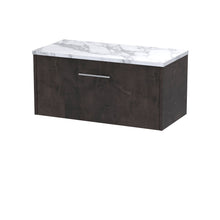 Hudson Reed Juno 800 Wall Hung 1 - drawer Vanity & Laminate Worktop Contemp Metallic Slate MFC Textured Matt 381x805x390mm - JJ Building Materials