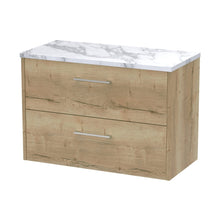 Hudson Reed Juno 800 Wall Hung 2-drawer Vanity & Laminate Worktop Contemp Autumn Oak MFC Textured Woodgrain 561x805x390mm - JJ Building Materials