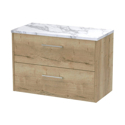 Hudson Reed Juno 800 Wall Hung 2-drawer Vanity & Laminate Worktop Contemp Autumn Oak MFC Textured Woodgrain 561x805x390mm - JJ Building Materials