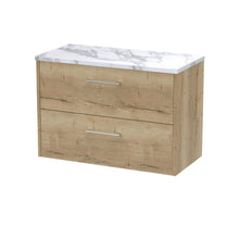Hudson Reed Juno 800 Wall Hung 2 - drawer Vanity & Laminate Worktop Contemp Autumn Oak MFC Textured Woodgrain 561x805x390mm - JJ Building Materials