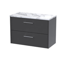 Hudson Reed Juno 800 Wall Hung 2 - drawer Vanity & Laminate Worktop Contemp Graphite Grey Woodgrain MFC Textured Woodgrain 561x805x390mm - JJ Building Materials