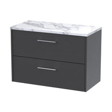 Hudson Reed Juno 800 Wall Hung 2-drawer Vanity & Laminate Worktop Contemp Graphite Grey Woodgrain MFC Textured Woodgrain 561x805x390mm - JJ Building Materials