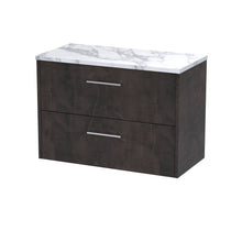 Hudson Reed Juno 800 Wall Hung 2 - drawer Vanity & Laminate Worktop Contemp Metallic Slate MFC Textured Matt 561x805x390mm - JJ Building Materials