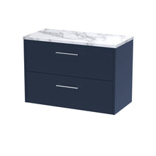Hudson Reed Juno 800 Wall Hung 2 - drawer Vanity & Laminate Worktop Contemp Midnight Blue MFC Painted Matt 561x805x390mm - JJ Building Materials