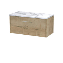 Hudson Reed Juno 800 Wall Hung Single Drawer Vanity & Laminate Worktop Contemp Autumn Oak MFC Textured Woodgrain 381x805x390mm - JJ Building Materials