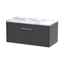 Hudson Reed Juno 800 Wall Hung Single Drawer Vanity & Laminate Worktop Contemp Graphite Grey Woodgrain MFC Textured Woodgrain 381x805x390mm - JJ Building Materials