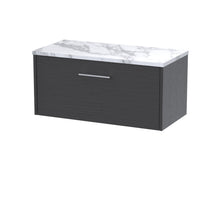 Hudson Reed Juno 800 Wall Hung Single Drawer Vanity & Laminate Worktop Contemp Graphite Grey Woodgrain MFC Textured Woodgrain 381x805x390mm - JJ Building Materials