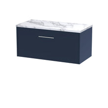 Hudson Reed Juno 800 Wall Hung Single Drawer Vanity & Laminate Worktop Contemp Midnight Blue MFC Painted Matt 381x805x390mm - JJ Building Materials