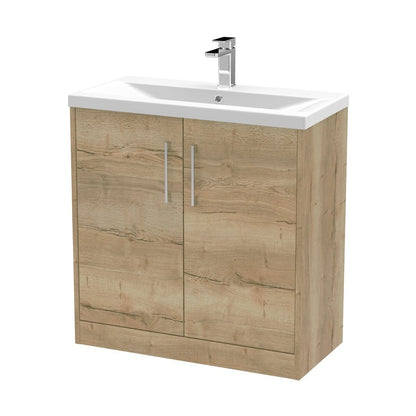 Hudson Reed Juno 800mm Floor Standing 2 Door Vanity & Basin 1 Contemp Autumn Oak MFC Textured Woodgrain 843x800x390mm - JJ Building Materials
