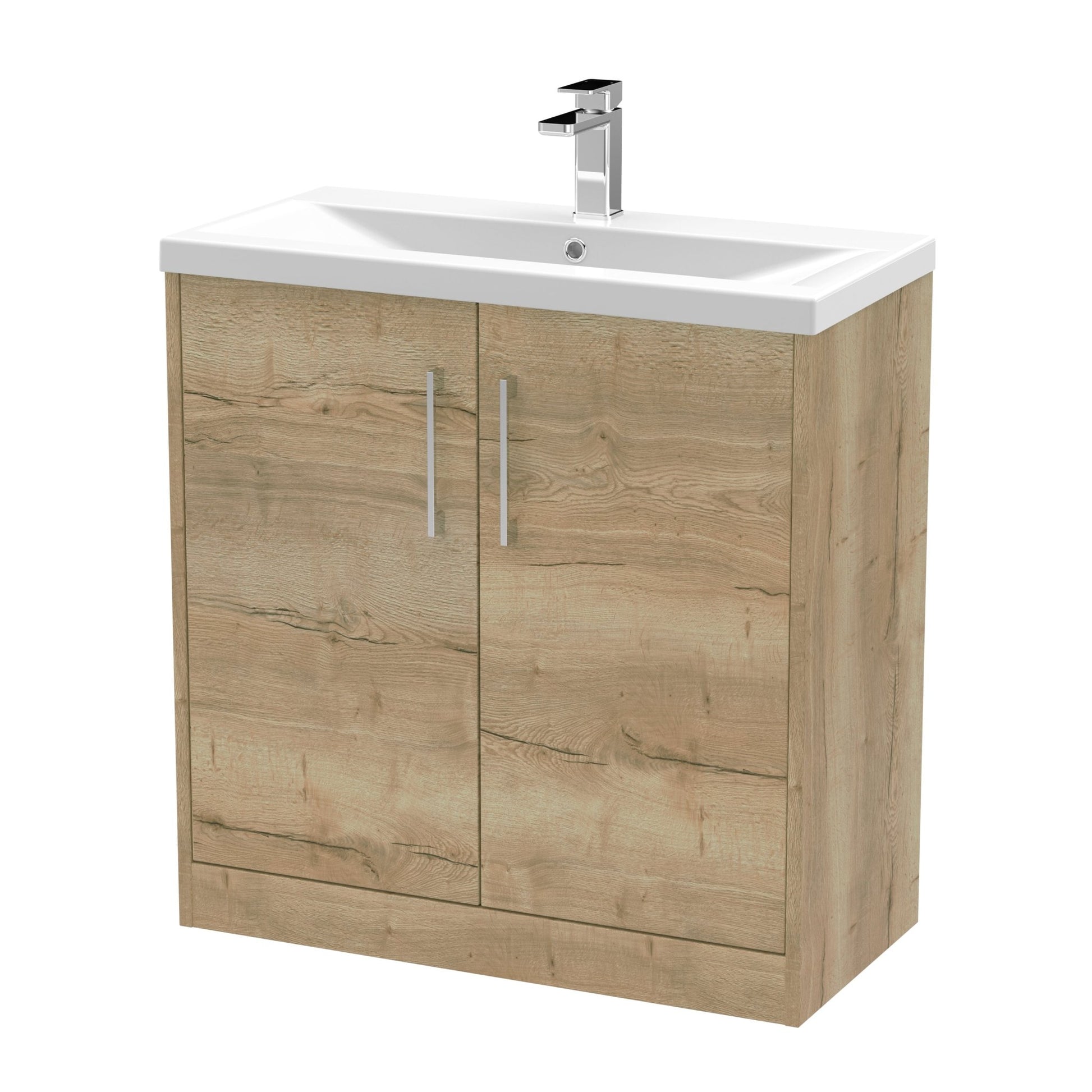Hudson Reed Juno 800mm Floor Standing 2 Door Vanity & Basin 1 Contemp Autumn Oak MFC Textured Woodgrain 843x800x390mm - JJ Building Materials