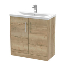 Hudson Reed Juno 800mm Floor Standing 2 Door Vanity & Basin 1 Contemp Autumn Oak MFC Textured Woodgrain 843x800x390mm - JJ Building Materials