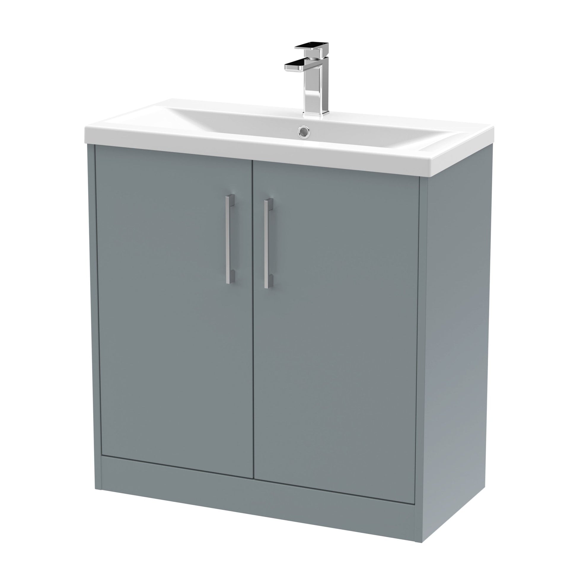Hudson Reed Juno 800mm Floor Standing 2 Door Vanity & Basin 1 Contemp Coastal Grey MFC Smooth Matt 843x800x390mm - JJ Building Materials