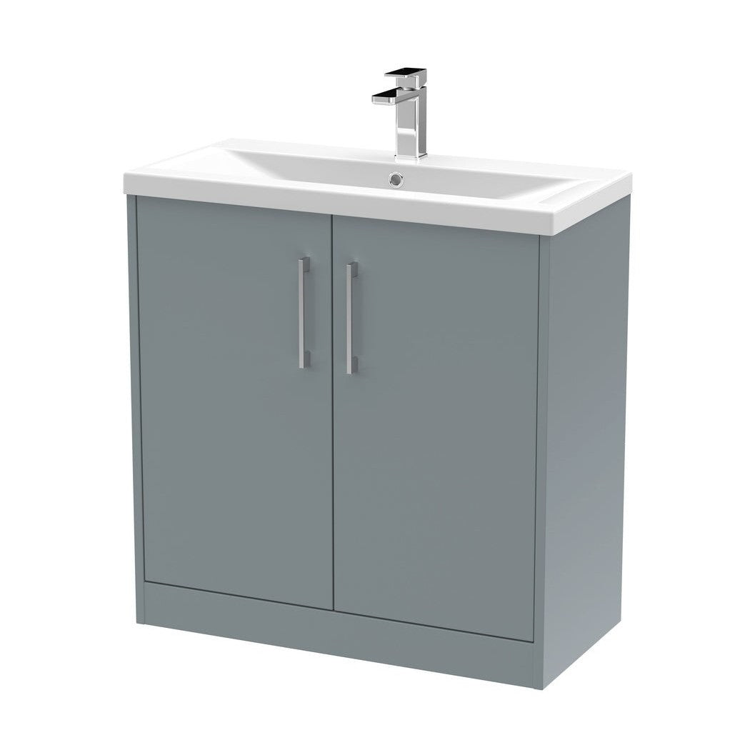 Hudson Reed Juno 800mm Floor Standing 2 Door Vanity & Basin 1 Contemp Coastal Grey MFC Smooth Matt 843x800x390mm - JJ Building Materials