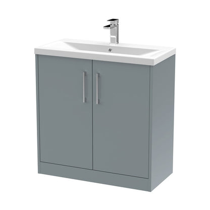 Hudson Reed Juno 800mm Floor Standing 2 Door Vanity & Basin 1 Contemp Coastal Grey MFC Smooth Matt 843x800x390mm - JJ Building Materials