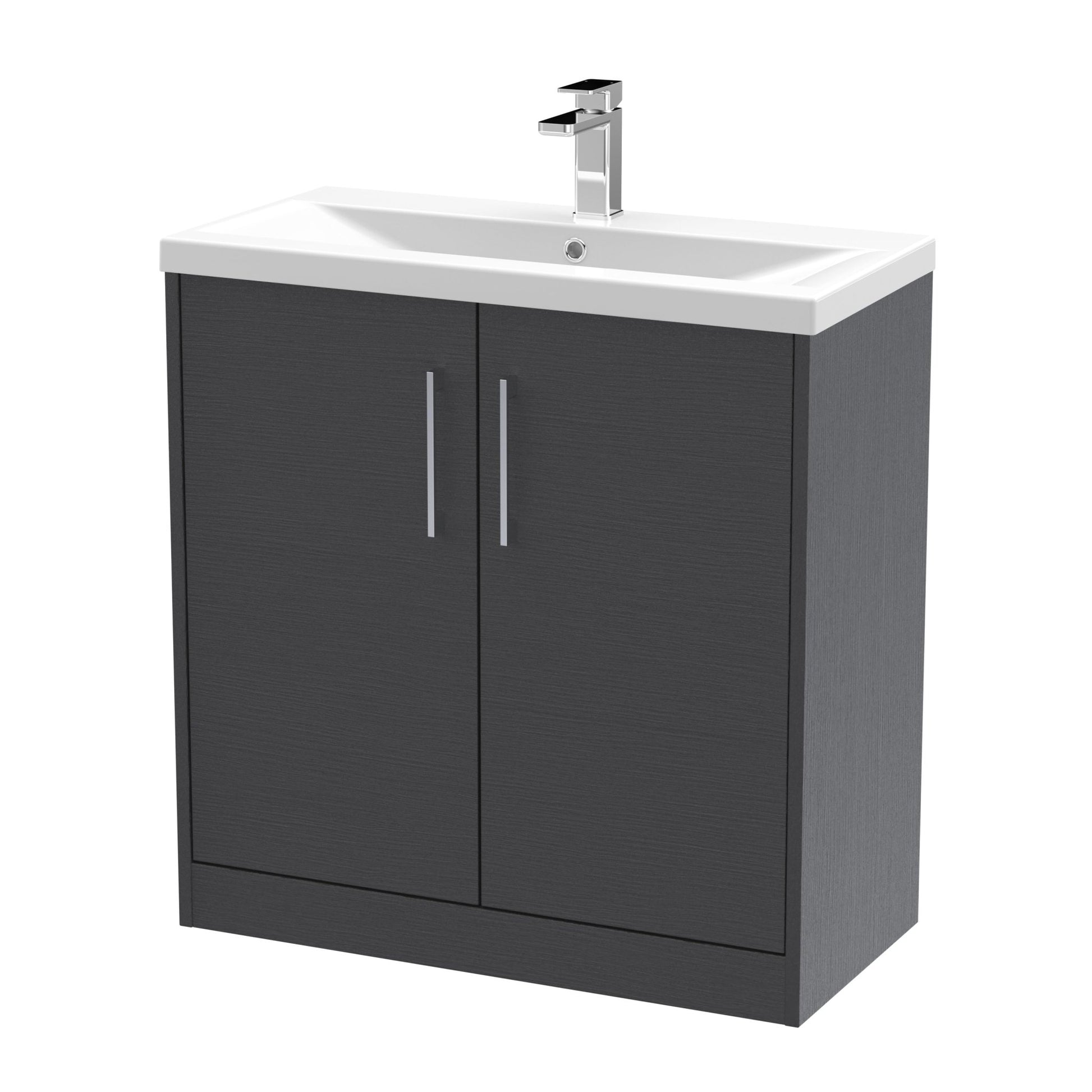 Hudson Reed Juno 800mm Floor Standing 2 Door Vanity & Basin 1 Contemp Graphite Grey Woodgrain MFC Textured Woodgrain 843x800x390mm - JJ Building Materials