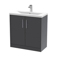 Hudson Reed Juno 800mm Floor Standing 2 Door Vanity & Basin 1 Contemp Graphite Grey Woodgrain MFC Textured Woodgrain 843x800x390mm - JJ Building Materials