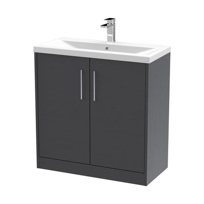 Hudson Reed Juno 800mm Floor Standing 2 Door Vanity & Basin 1 Contemp Graphite Grey Woodgrain MFC Textured Woodgrain 843x800x390mm - JJ Building Materials