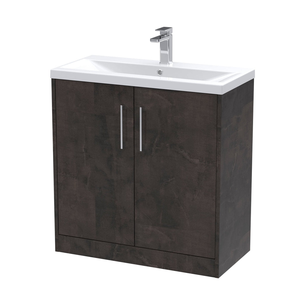 Hudson Reed Juno 800mm Floor Standing 2 Door Vanity & Basin 1 Contemp Metallic Slate MFC Textured Matt 843x810x390mm - JJ Building Materials