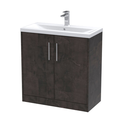 Hudson Reed Juno 800mm Floor Standing 2 Door Vanity & Basin 1 Contemp Metallic Slate MFC Textured Matt 843x810x390mm - JJ Building Materials