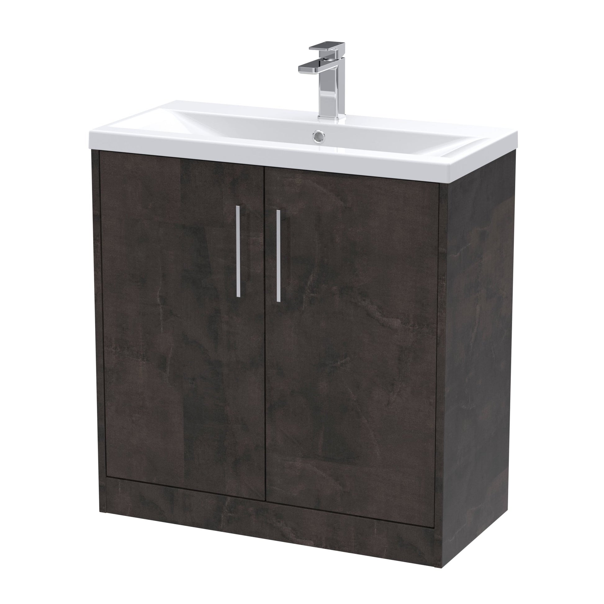Hudson Reed Juno 800mm Floor Standing 2 Door Vanity & Basin 1 Contemp Metallic Slate MFC Textured Matt 843x810x390mm - JJ Building Materials