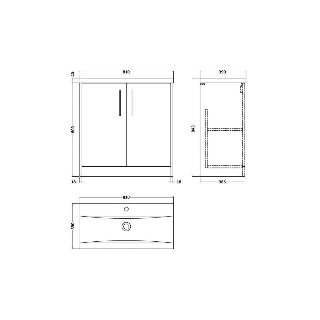 Hudson Reed Juno 800mm Floor Standing 2-door Vanity & Basin 1 Contemp Midnight Blue MFC Painted Matt 843x810x390mm - JJ Building Materials