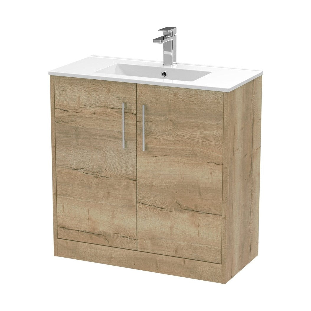 Hudson Reed Juno 800mm Floor Standing 2 Door Vanity & Basin 2 Contemp Autumn Oak MFC Textured Woodgrain 818x800x390mm - JJ Building Materials