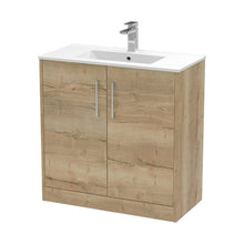 Hudson Reed Juno 800mm Floor Standing 2 Door Vanity & Basin 2 Contemp Autumn Oak MFC Textured Woodgrain 818x800x390mm - JJ Building Materials
