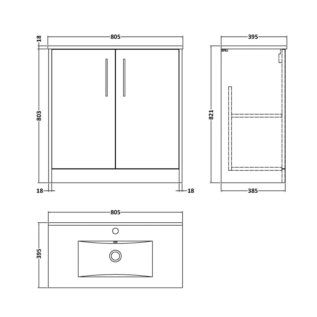 Hudson Reed Juno 800mm Floor Standing 2 Door Vanity & Basin 2 Contemp Coastal Grey MFC Smooth Matt 818x800x390mm - JJ Building Materials