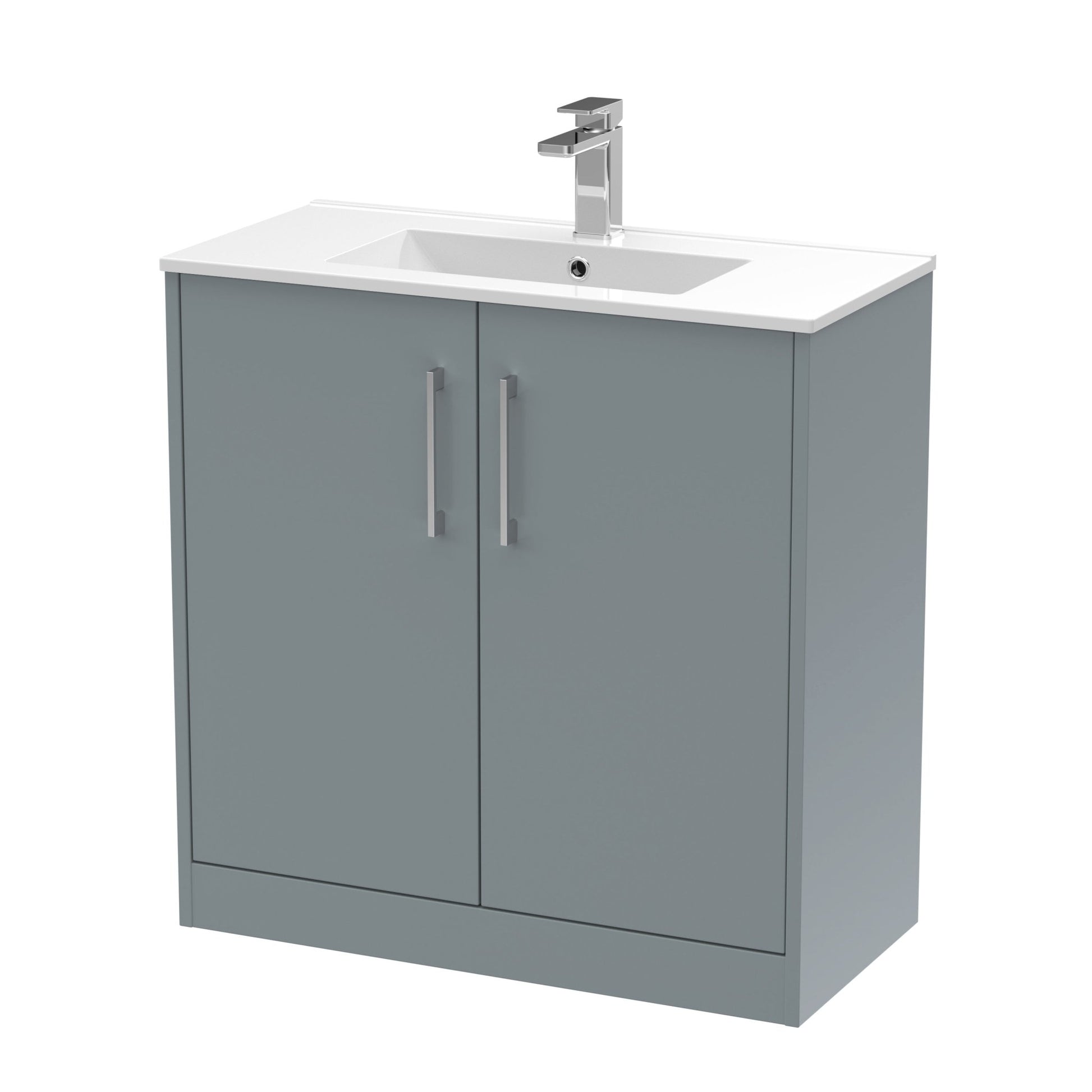 Hudson Reed Juno 800mm Floor Standing 2 Door Vanity & Basin 2 Contemp Coastal Grey MFC Smooth Matt 818x800x390mm - JJ Building Materials