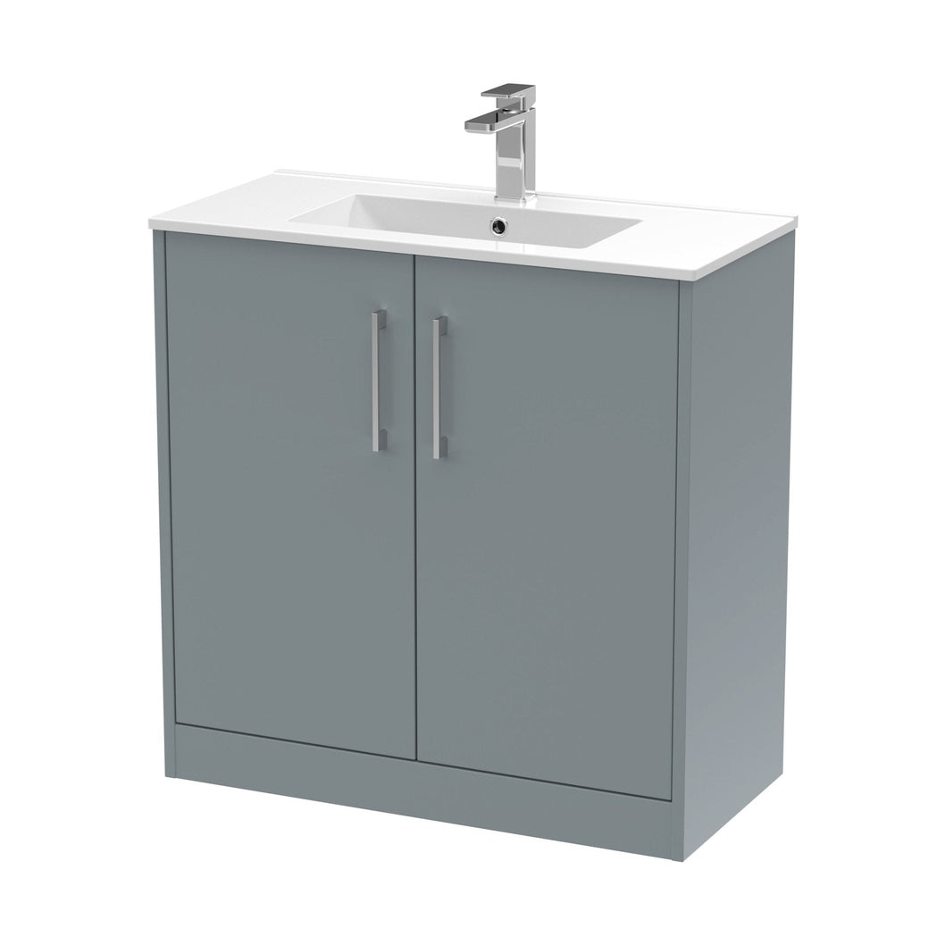 Hudson Reed Juno 800mm Floor Standing 2 Door Vanity & Basin 2 Contemp Coastal Grey MFC Smooth Matt 818x800x390mm - JJ Building Materials