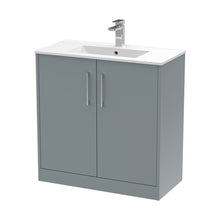 Hudson Reed Juno 800mm Floor Standing 2 Door Vanity & Basin 2 Contemp Coastal Grey MFC Smooth Matt 818x800x390mm - JJ Building Materials