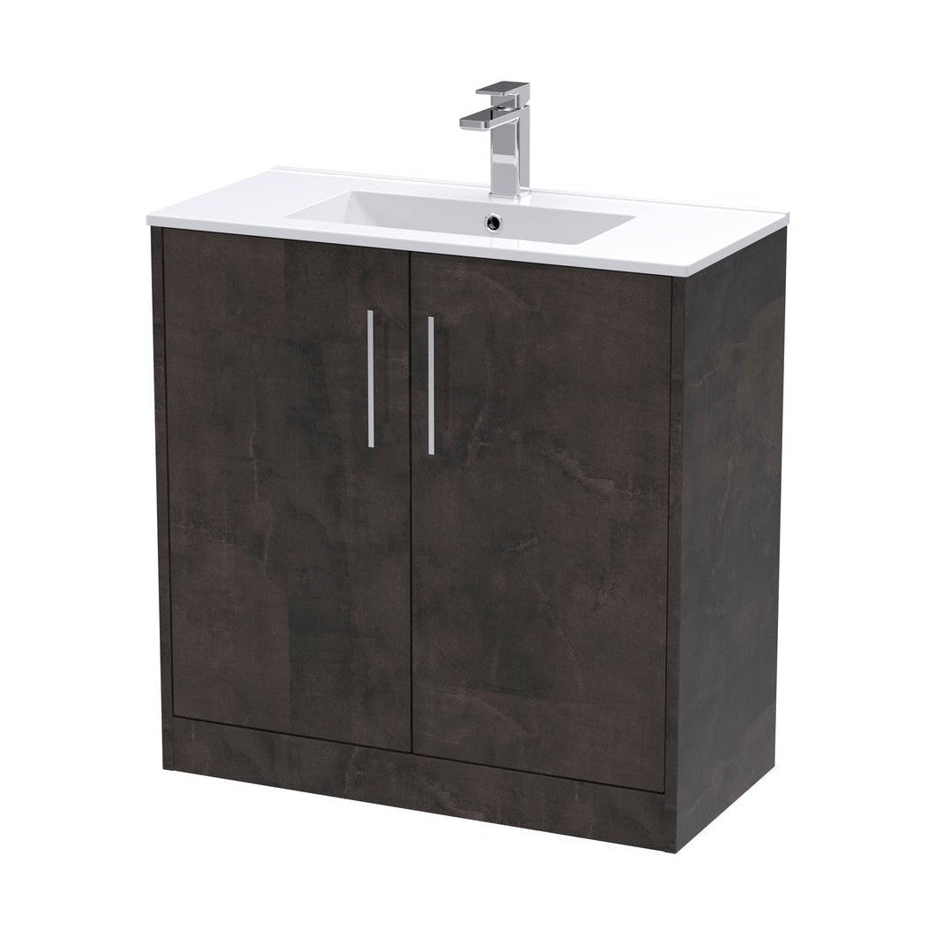 Hudson Reed Juno 800mm Floor Standing 2 Door Vanity & Basin 2 Contemp Metallic Slate MFC Textured Matt 818x800x390mm - JJ Building Materials