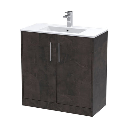 Hudson Reed Juno 800mm Floor Standing 2 Door Vanity & Basin 2 Contemp Metallic Slate MFC Textured Matt 818x800x390mm - JJ Building Materials